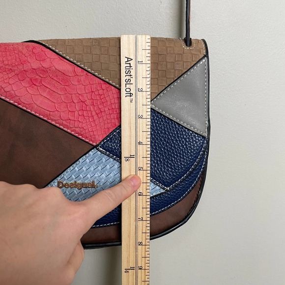 Desigual Crossbody Shoulder Purse Mixed Patchwork Pattern Pockets Brown - Picture 10 of 13